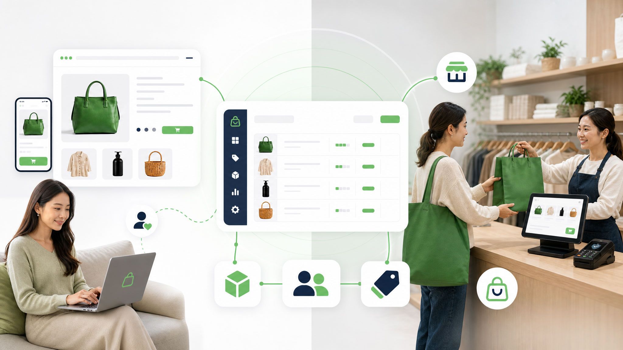 MyShopie unifying online and in-store sales through one shared inventory, with in-store pickup at the counter
